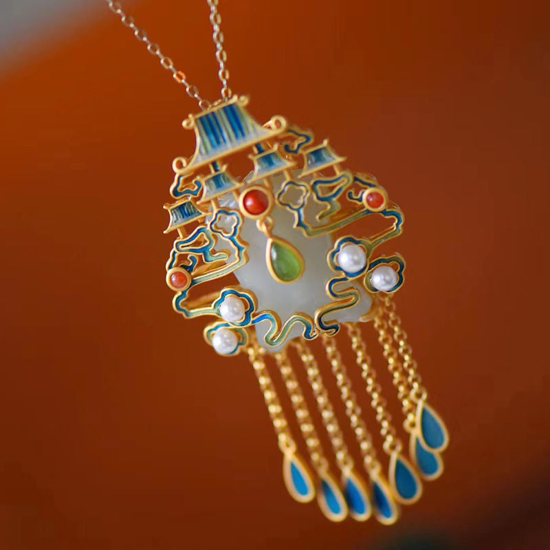 Cloisonne with Tassels Pendant Gilding Necklace