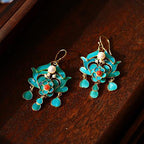 Floral Cloisonne & Pearl Chinese Style Gilding Earrings