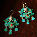 Floral Cloisonne & Pearl Chinese Style Gilding Earrings