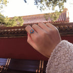 Cloisonne Red Coral Flower Chinese Style Gilding Silver Ring