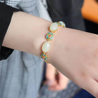 Cloisonne & White Jade Pendant Chinese Style Bracelet