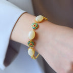 Cloisonne & White Jade Pendant Chinese Style Bracelet