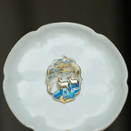 Deers & Crane Carved Retro Cloisonne Gilding Brooch