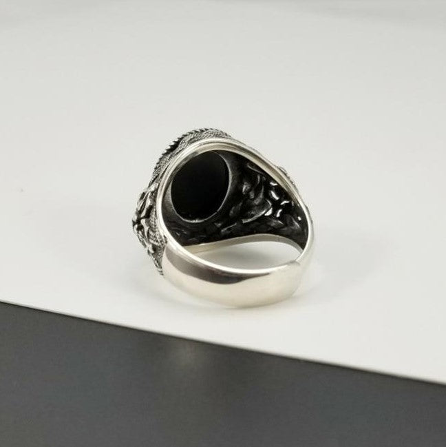 Black Agate Sterling Silver Openings Ring