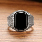 Black Agate Sterling Silver Openings Ring