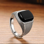Black Agate Sterling Silver Openings Ring