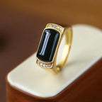 Black Agate Gilding Silver Openings Ring Couples Ring