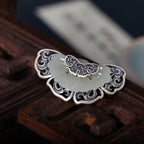 Auspicious Cloud Designed Jade Sterling Silver Brooch