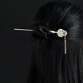 Cloisonne Flower Jade Sterling Silver Retro Chinese Style Hairpin with Tassels