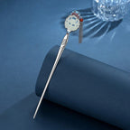 Cloisonne Flower Jade Sterling Silver Retro Chinese Style Hairpin with Tassels