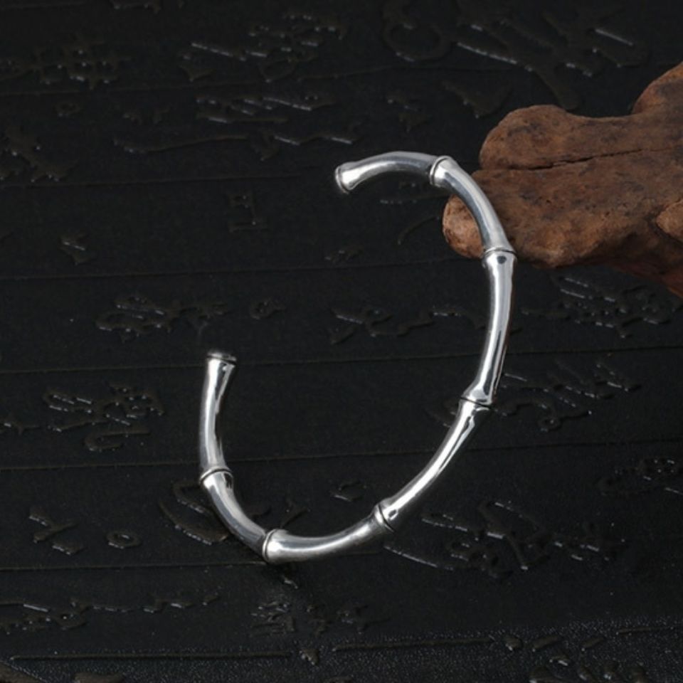 Bamboo Designed Retro Sterling Silver Open Bracelet