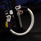 Buddhist Scriptures Pattern Retro Sterling Silver Open Bracelet