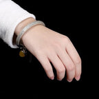 Buddhist Scriptures Pattern Retro Sterling Silver Open Bracelet