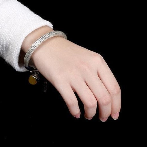 Buddhist Scriptures Pattern Retro Sterling Silver Open Bracelet