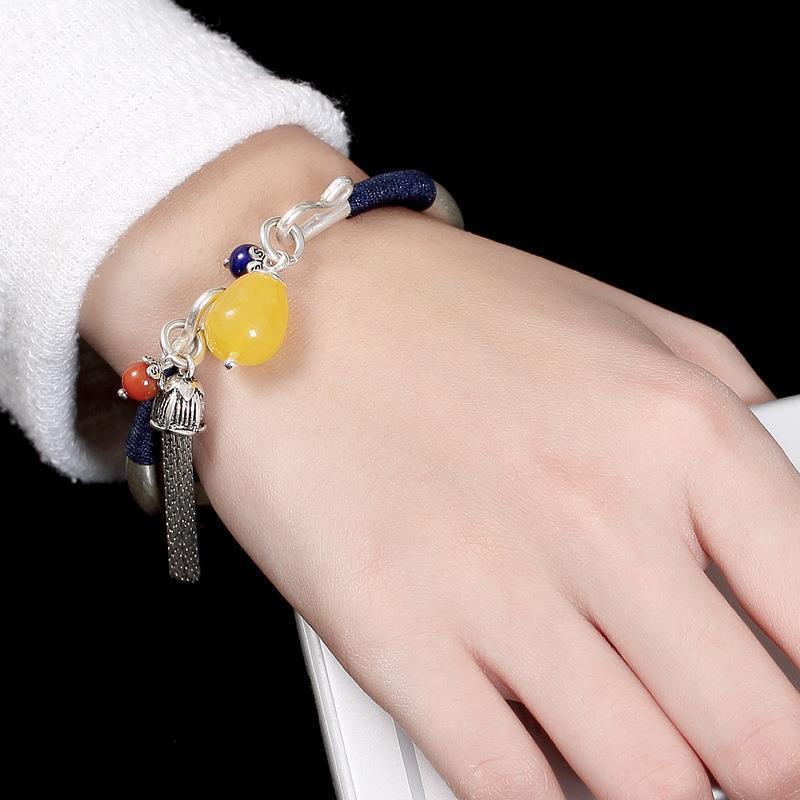Buddhist Scriptures Pattern Retro Sterling Silver Open Bracelet