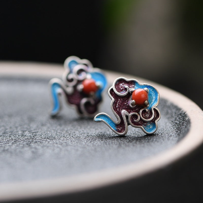 Cloisonne Auspicious Cloud Designed Chinese Style Earrings