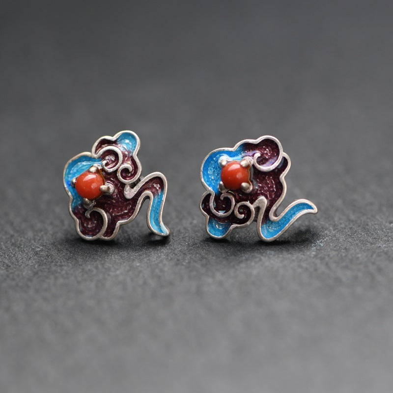 Cloisonne Auspicious Cloud Designed Chinese Style Earrings