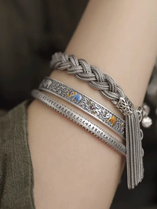 Ethnic Style Burnt Blue Sutra Enamel Bracelet