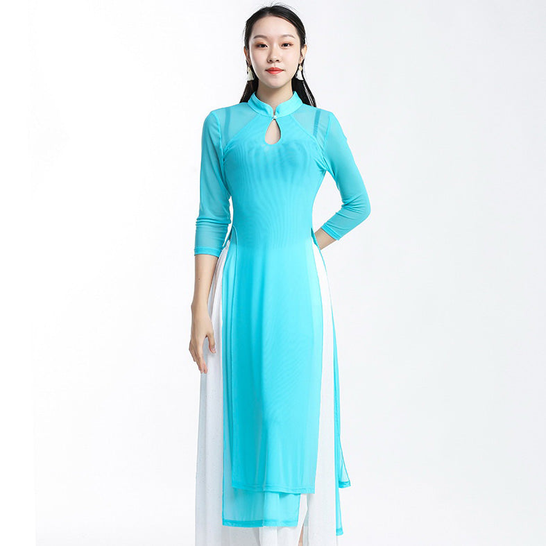 Elegant Chinese Style Yoga Wear Dance Costume with Pant Skirt