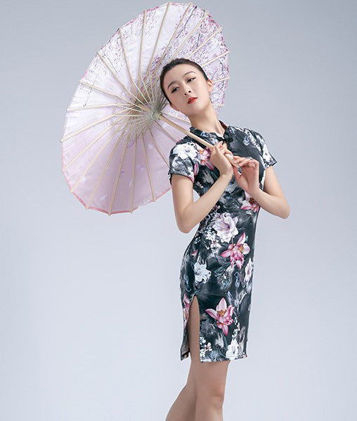 Elegant Floral Cheongsam Dress Chinese Style Dance Costume