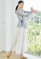 Elegant Chinese Style Classical Dance Costume Yoga Wear with Trumpet Sleeves