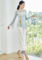 Elegant Chinese Style Classical Dance Costume Yoga Wear with Trumpet Sleeves