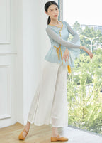 Elegant Chinese Style Classical Dance Costume Yoga Wear with Trumpet Sleeves