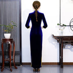 3/4 Sleeve Phoenix Embroidery Velvet Cheongsam Chinese Dress Evening Gown