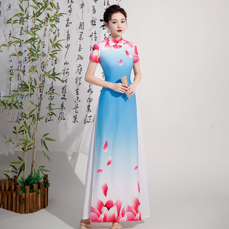 Elegant and Graceful Vietnamese Ao Dai Authentic Modified Summer Long