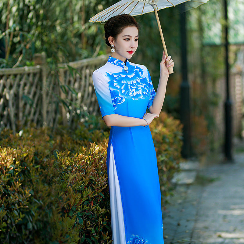 Elegant and Graceful Vietnamese Ao Dai Authentic Modified Summer Long