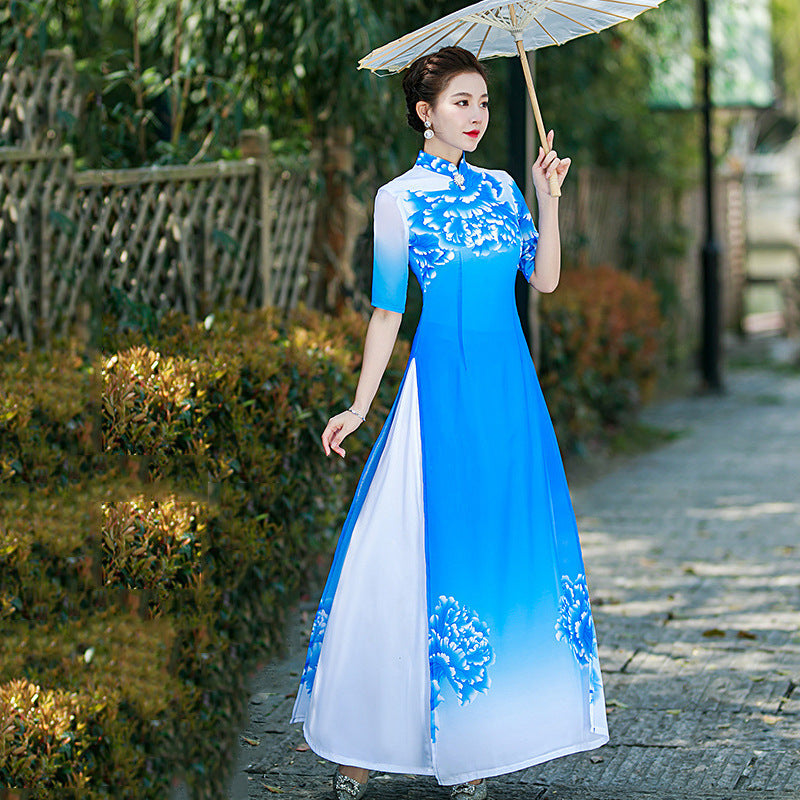 Elegant and Graceful Vietnamese Ao Dai Authentic Modified Summer Long