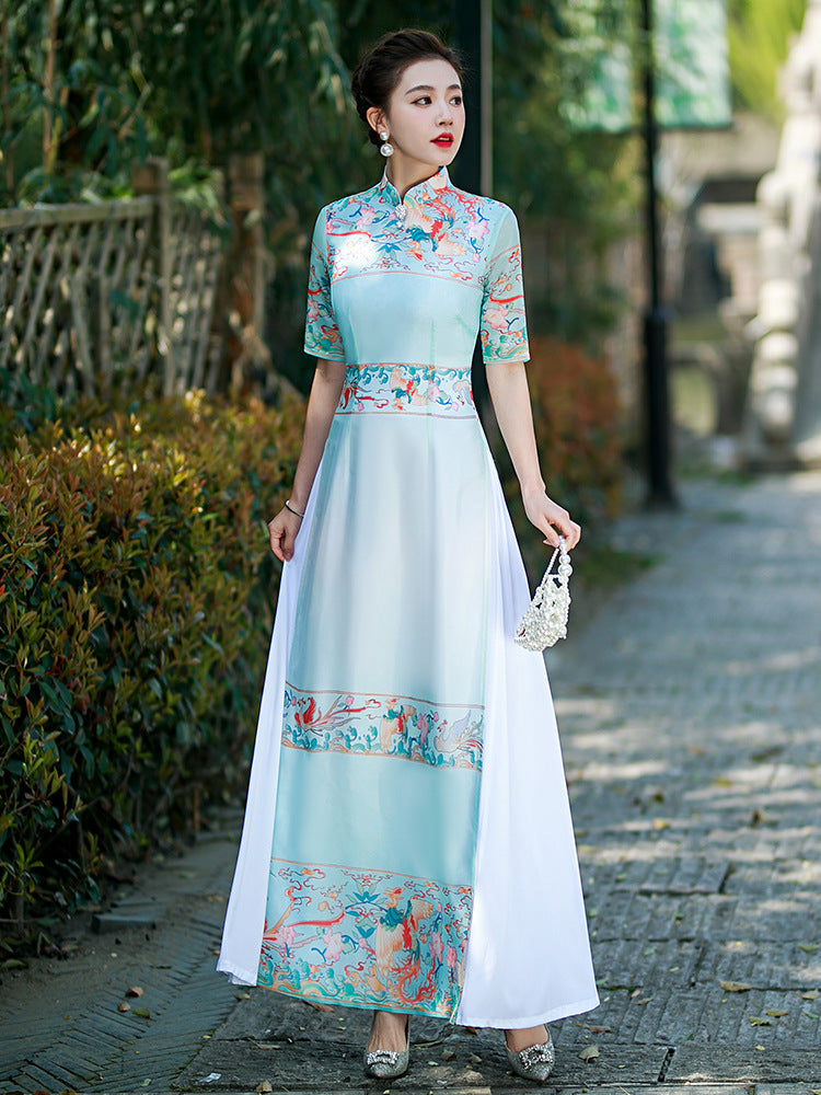 Elegant and Graceful Vietnamese Ao Dai Authentic Modified Summer Long