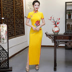 Elegant Velvet Floral Embroidery Cheongsam Dress Short Sleeve Plus Size
