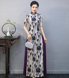 Elegant Half-Sleeve Floral Ao Dai Dress with Loose Pants