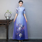 Elegant Half-Sleeve Floral Ao Dai Dress with Loose Pants