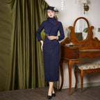 Elegant Blue Velvet Cheongsam Dress with Detachable Scarf for Women