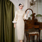 Autumn Winter Cheongsam Qipao Dress for Women Thickened Elegant Republic