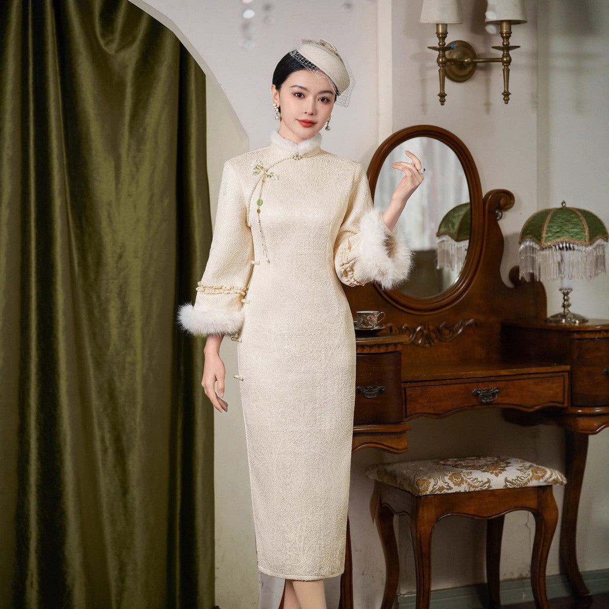 Autumn Winter Cheongsam Qipao Dress for Women Thickened Elegant Republic