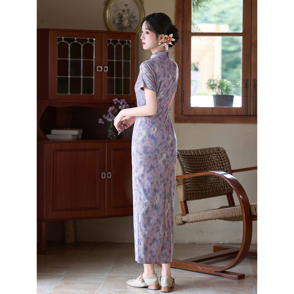 Elegant Purple Cheongsam Dress Chinese Style High-End Slim Fit Qipao for Women
