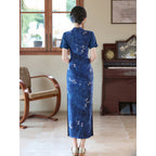 Blue Cheongsam Dress Women Summer Vintage Qipao