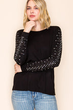 Black Crystal Sleeve Long Sleeve Top
