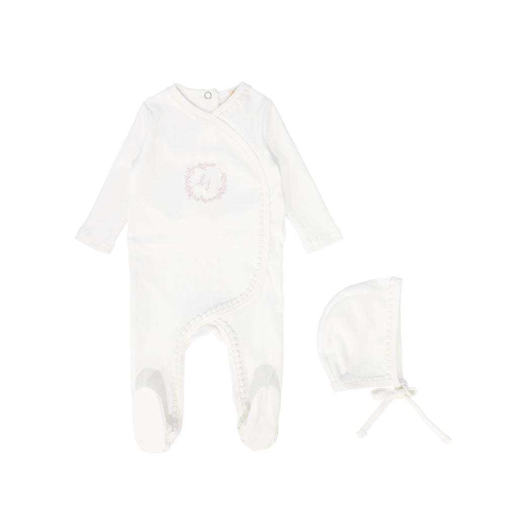 Bebe Jolee Embroidered pink trimmed footie set