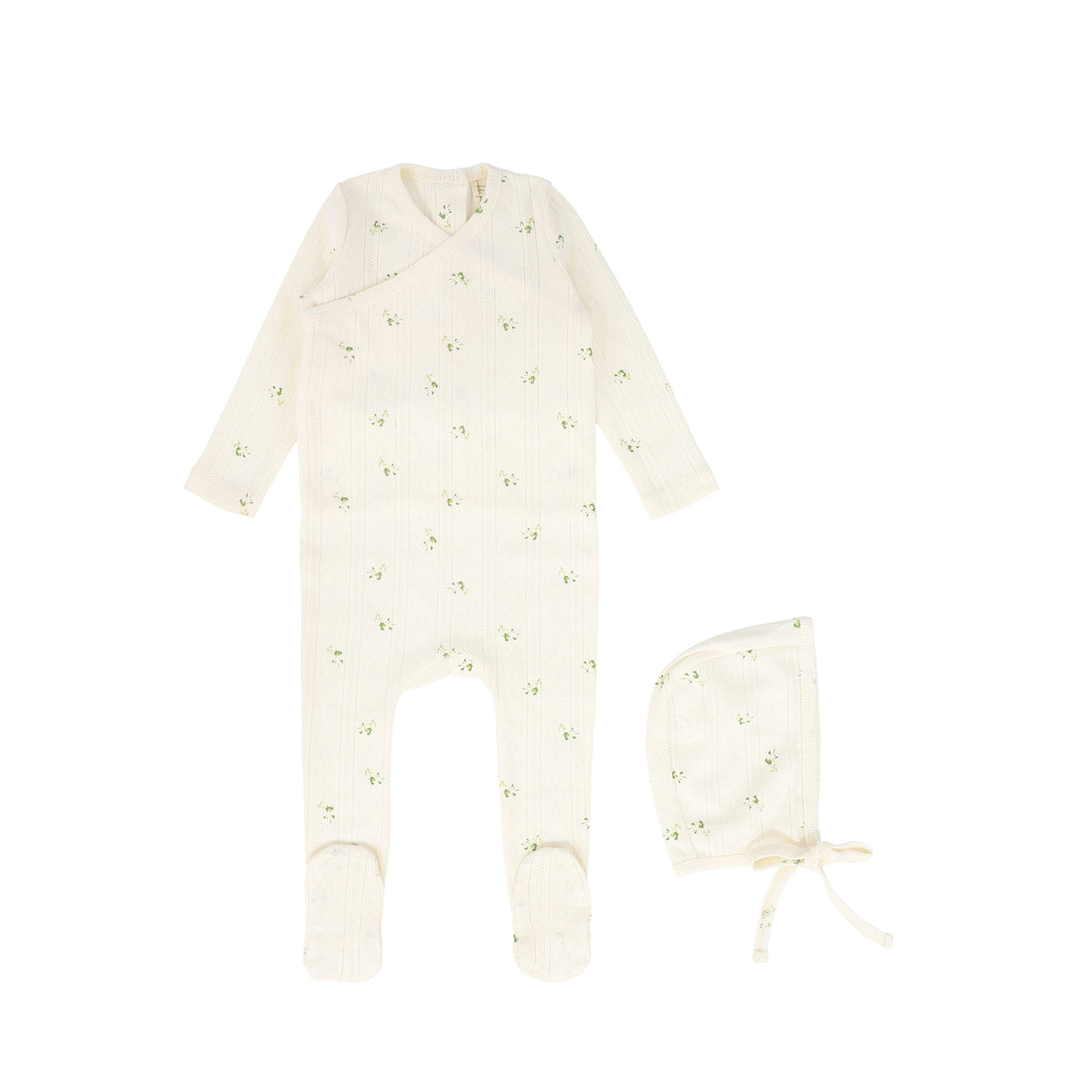 Bebe Jolee Pointelle wrap green floral footie set