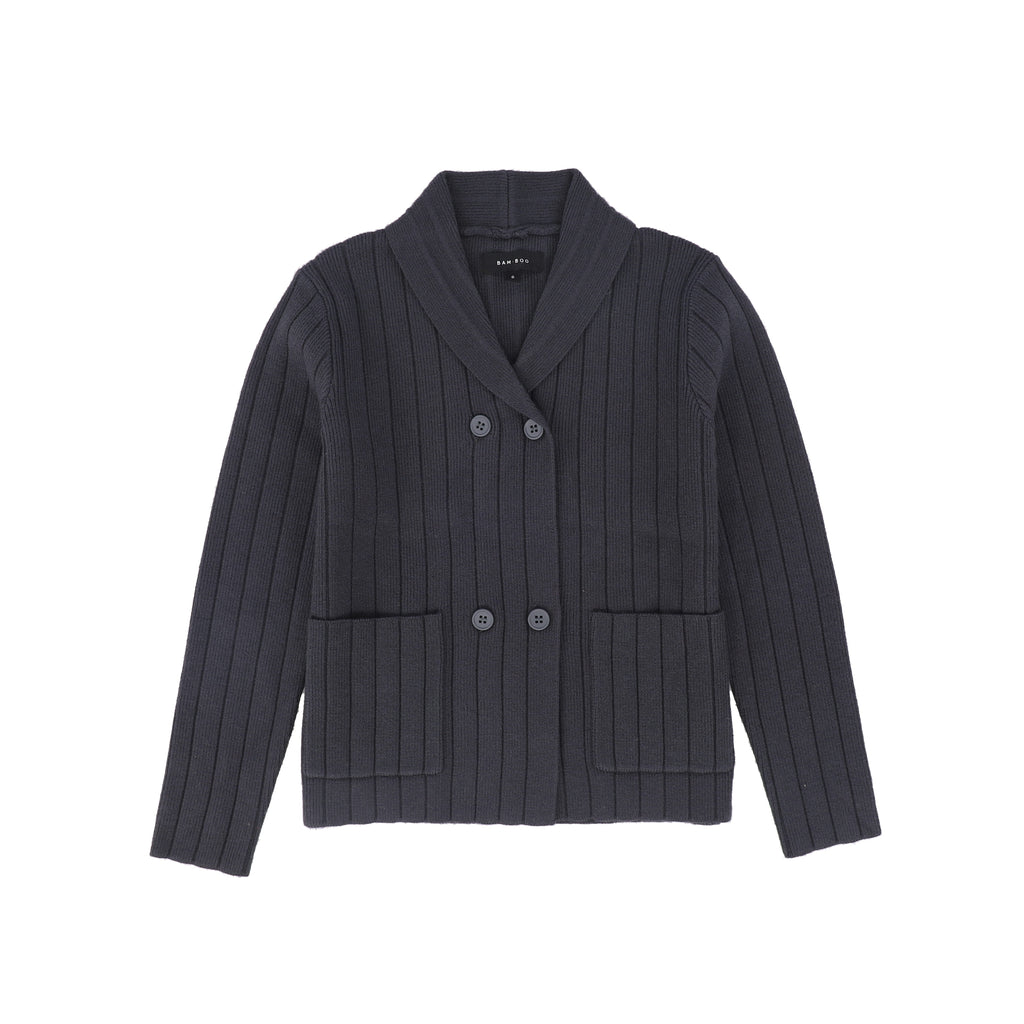 Bamboo Wide ribbed knit double breasted cardigan