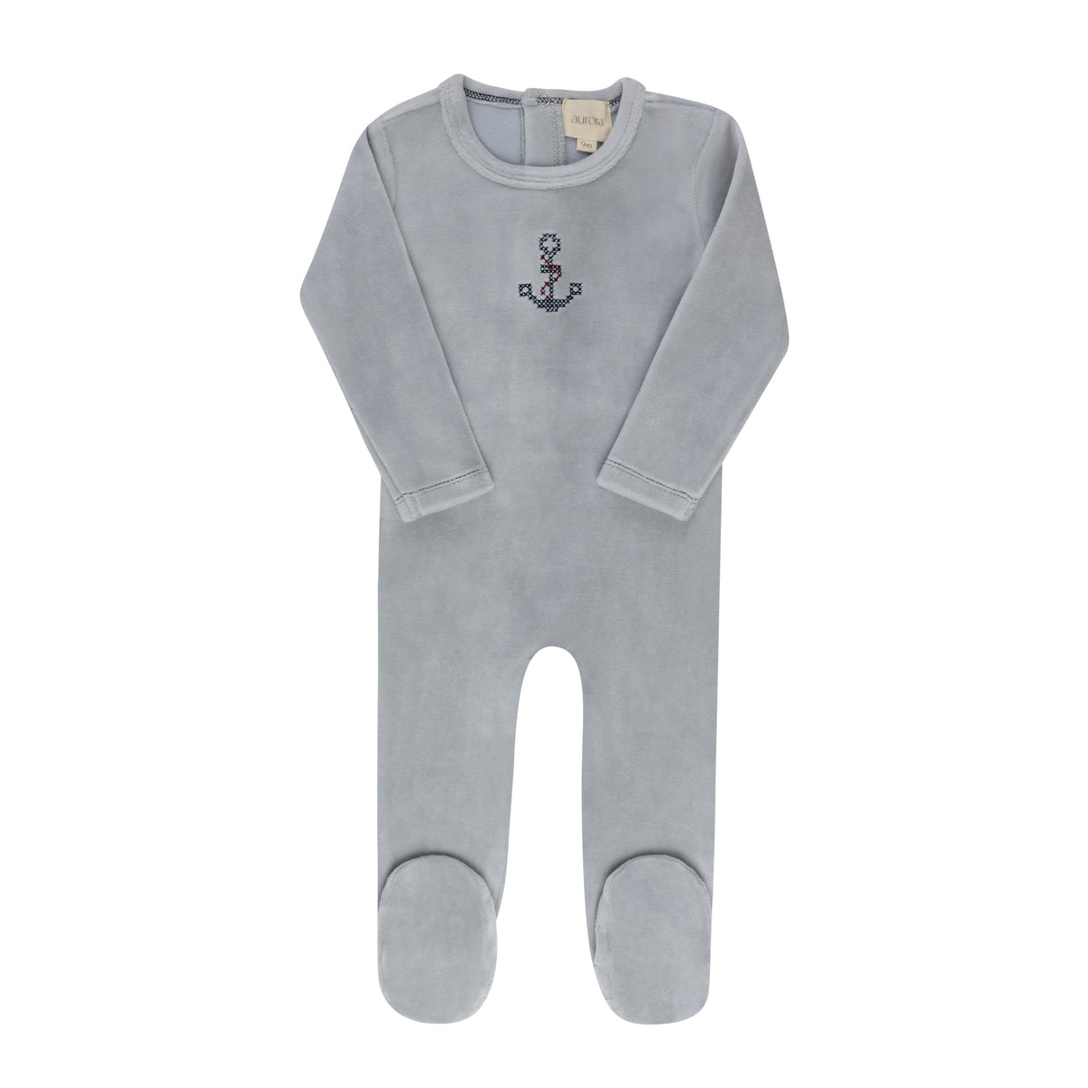 Aurora Cross Stitch Blue Anchor Velour Footie