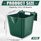 4 Pack 15 Quart Horse Feeders for Stall Hook Over Hanging Fence Hay Feeder Mountable Livestock Plastic Feed Bucket
