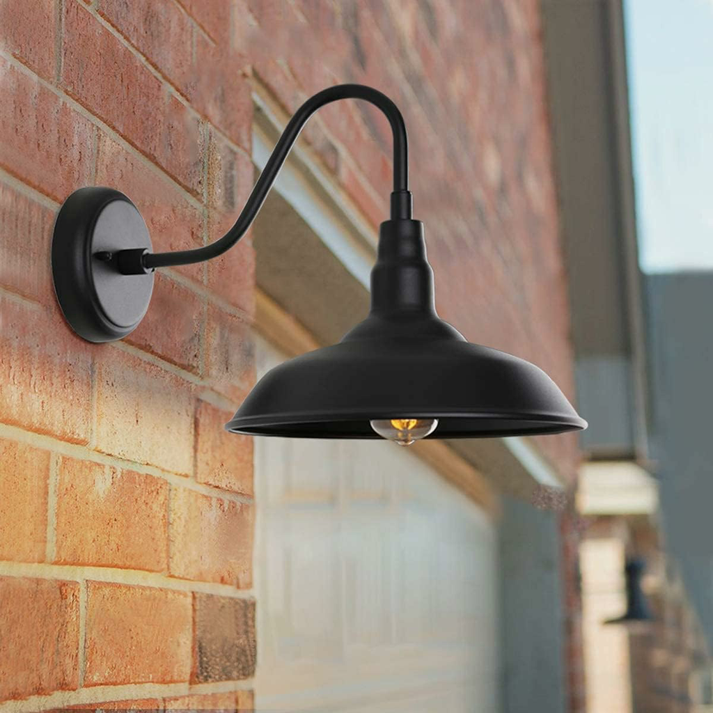 10in Dome Outdoor Barn Light with Wall Mount 2 Pack Black Exterior Gooseneck Lights