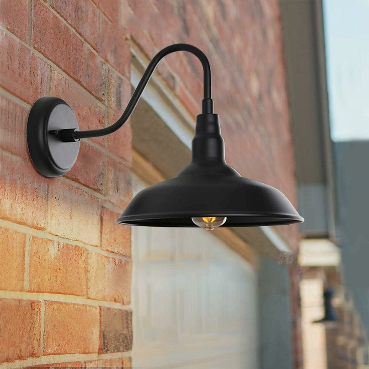 10in Dome Outdoor Barn Light with Wall Mount 2 Pack Black Exterior Gooseneck Lights