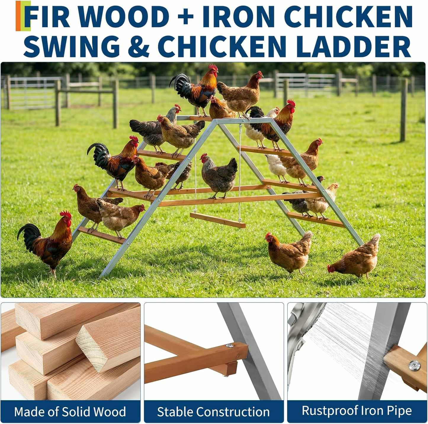 Chicken Perch with Swing, Chicken Roosting Bars for Coop Accessories, Wooden Ladder for Chickens' Health and Happiness