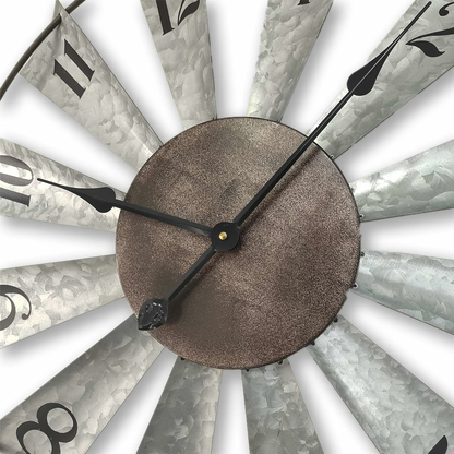 24inch Windmill Distressed Metal Wall Clocks Rustic Large Decorative Clock Oversized Farmhouse Decor,Non Ticking,Battery Operated